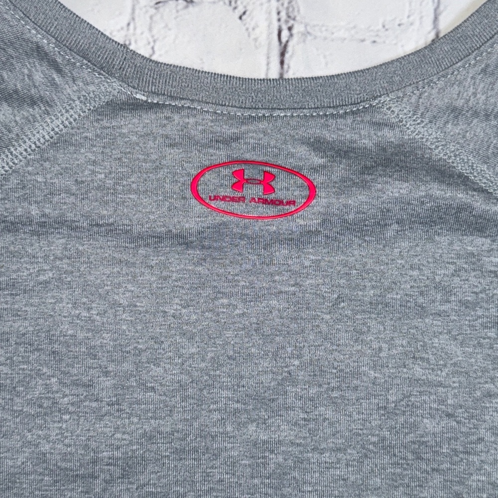 Under Armour Gray Long Sleeve with Coral and Black Logo - Picture 4 of 4